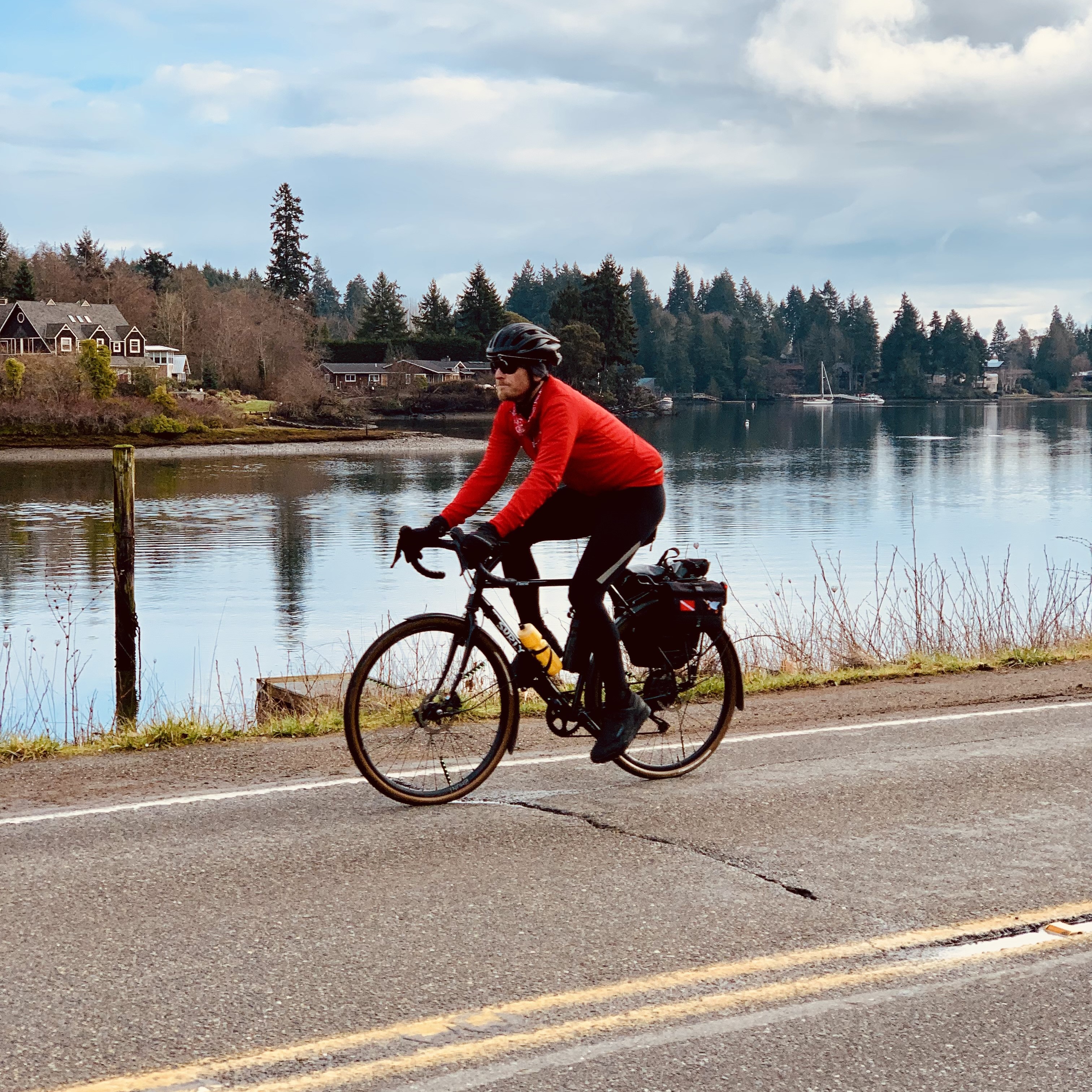 Tim cruises on Eagle Harbor Drive